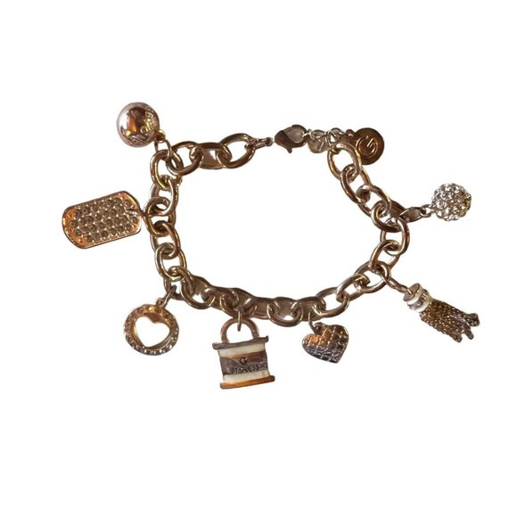 Guess Charm Bracelet Silver and Gold Tone Accessory Fashion Jewelry - Picture 1 of 9